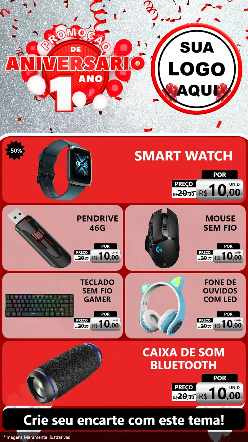 Modelo de TV para TV Vertical com o tema Promoção de Aniversário - 1 Ano para Informática
