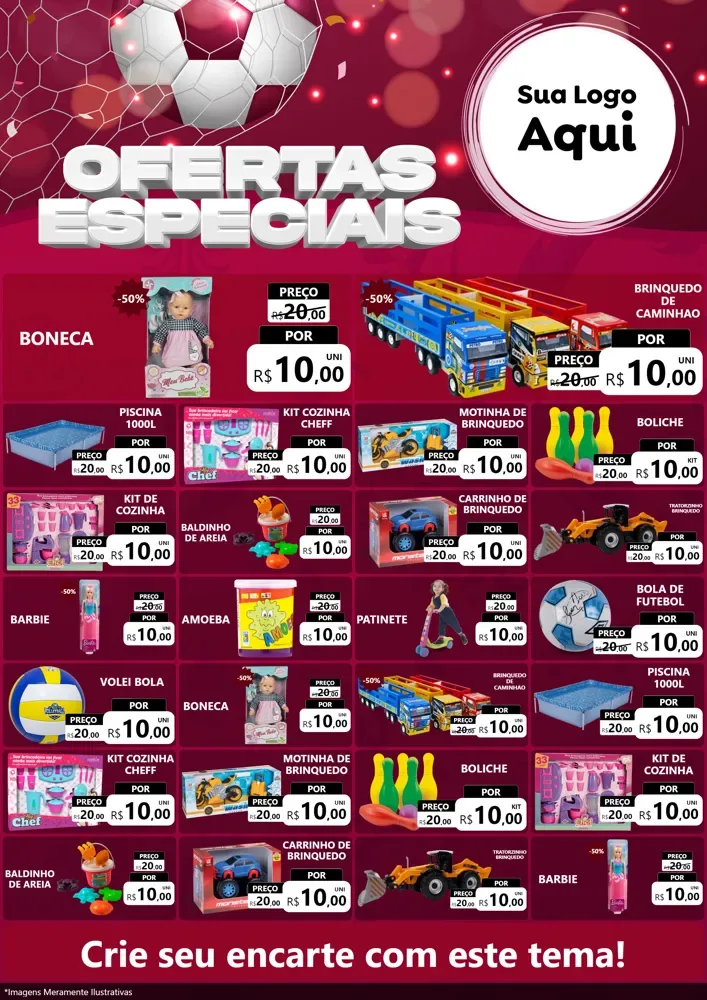 Modelo de Encarte para Encarte A4 Vertical com o tema Ofertas Especiais - Futebol para Brinquedos