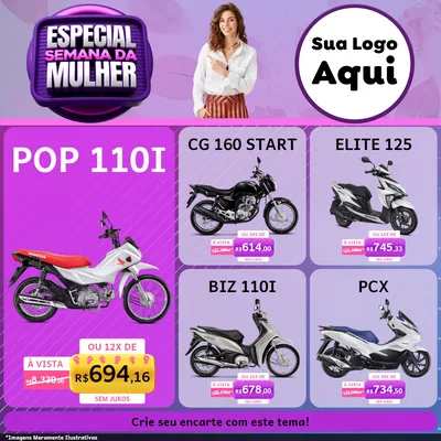 Modelo de Rede Social para Feed Facebook com o tema Especial Semana da Mulher para Concessionaria de Motos