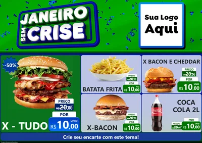 Modelo de Encarte para Encarte A4 Horizontal com o tema Janeiro Sem Crise para Hamburgueria