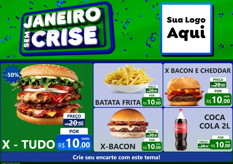 Modelo de Encarte para Encarte A4 Horizontal com o tema Janeiro Sem Crise para Hamburgueria