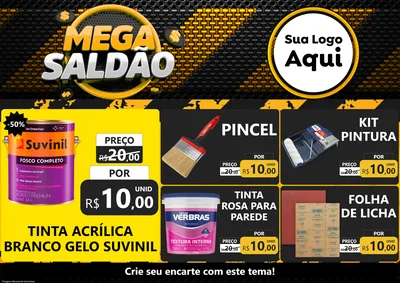 Modelo de Encarte para Encarte A4 Horizontal com o tema Mega Saldão para Tintas e Ferramentas