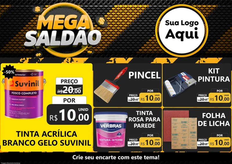 Modelo de Encarte para Encarte A4 Horizontal com o tema Mega Saldão para Tintas e Ferramentas