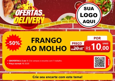 Modelo de Cartaz para Cartaz A4 Horizontal com o tema Ofertas no Delivery para Restaurante