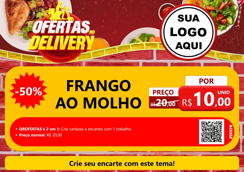 Modelo de Cartaz para Cartaz A4 Horizontal com o tema Ofertas no Delivery para Restaurante