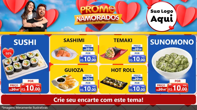 Modelo de TV para TV Horizontal com o tema Promo dos Namorados para Comida japonesa