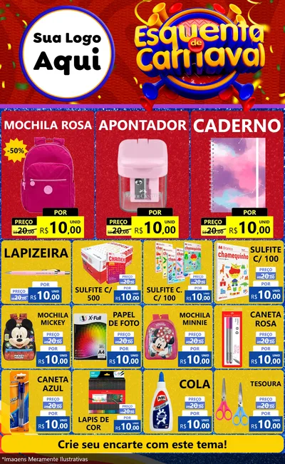 Modelo de Encarte para Encarte Grande com o tema Esquenta de Carnaval para Papelaria