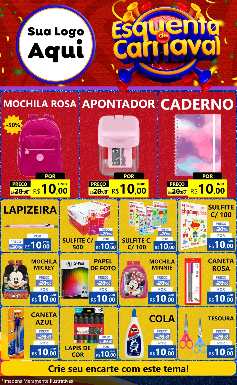 Modelo de Encarte para Encarte Grande com o tema Esquenta de Carnaval para Papelaria