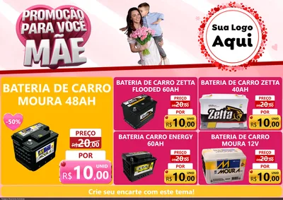 Modelo de Encarte para Encarte A4 Horizontal com o tema Promoção Para Você Mãe para Baterias Elétricas