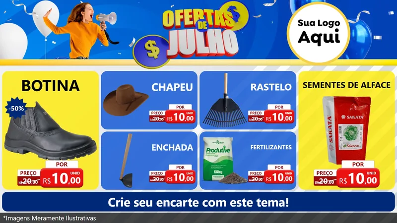 Modelo de TV para TV Horizontal com o tema Ofertas de Julho para Agropecuária