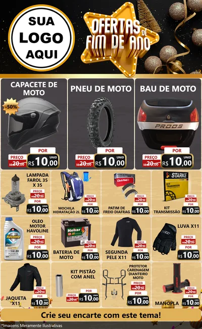 Modelo de Encarte para Encarte Grande com o tema Ofertas de Fim de Ano para Moto peças