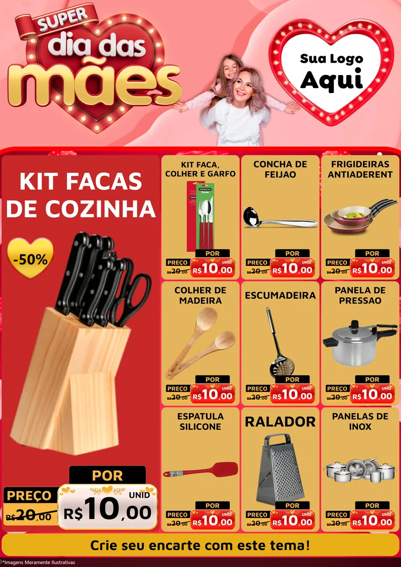 Modelo de Encarte para Encarte A4 Vertical com o tema Super Dia Das Mães para Utilidades Domésticas