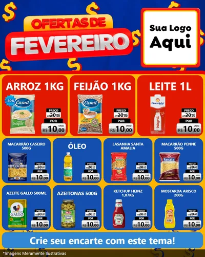 Modelo de Rede Social para Feed Instagram com o tema Ofertas de Fevereiro para Supermercado
