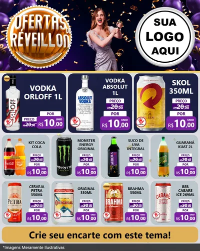 Modelo de Rede Social para Feed Instagram com o tema Ofertas de Réveillon para Distribuidora de bebidas