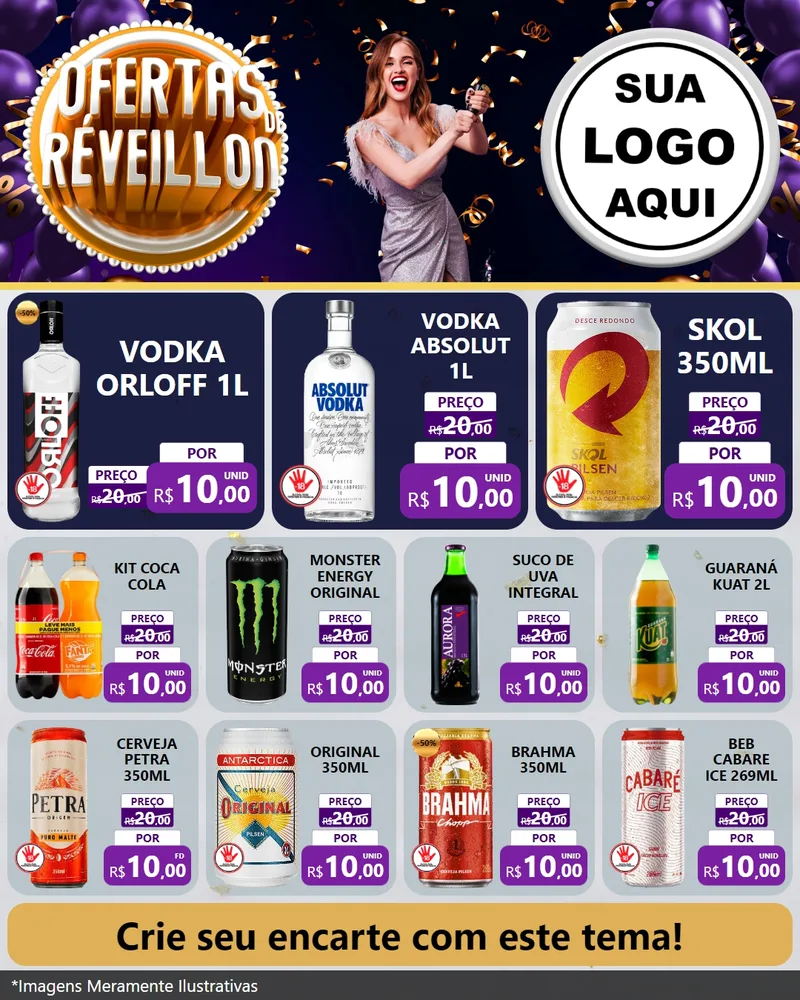 Modelo de Rede Social para Feed Instagram com o tema Ofertas de Réveillon para Distribuidora de bebidas