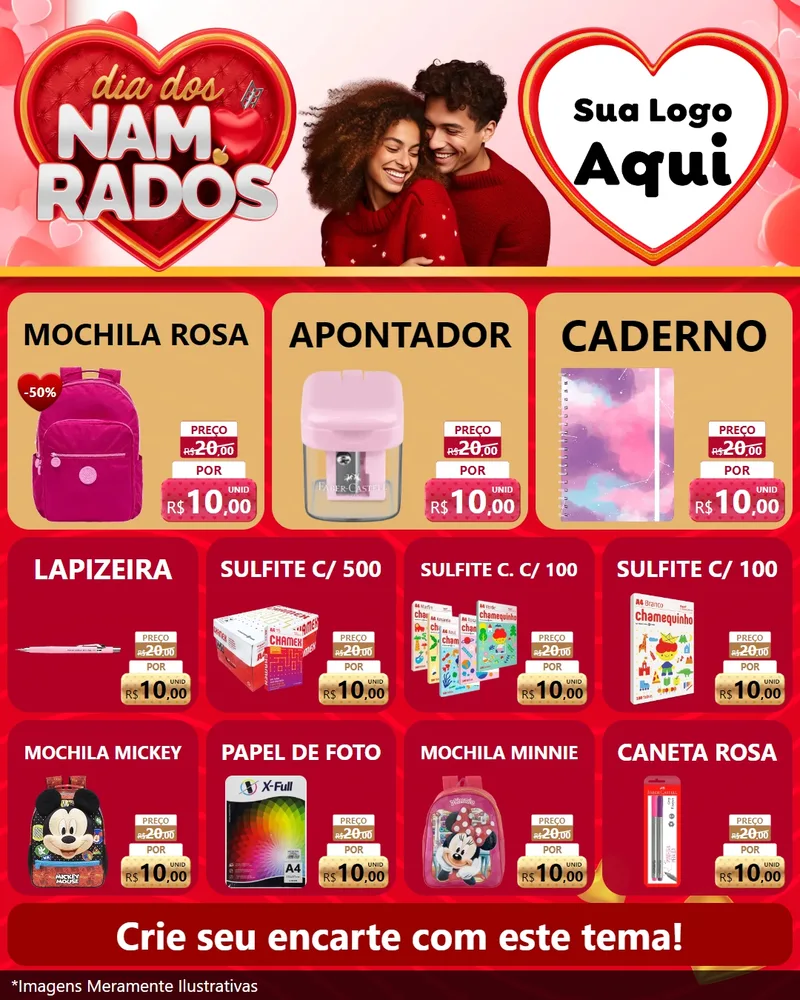 Modelo de Rede Social para Feed Instagram com o tema Dia dos Namorados para Papelaria