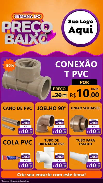 Modelo de Rede Social para Stories com o tema Semana do Preço Baixo para Tubos e conexões