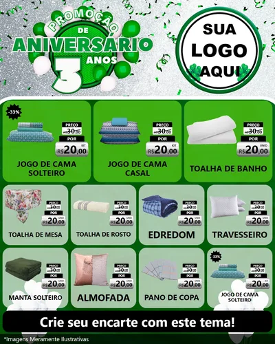 Modelo de Rede Social para Feed Instagram com o tema Promoção de Aniversário - 3 Anos para Cama, Mesa e Banho