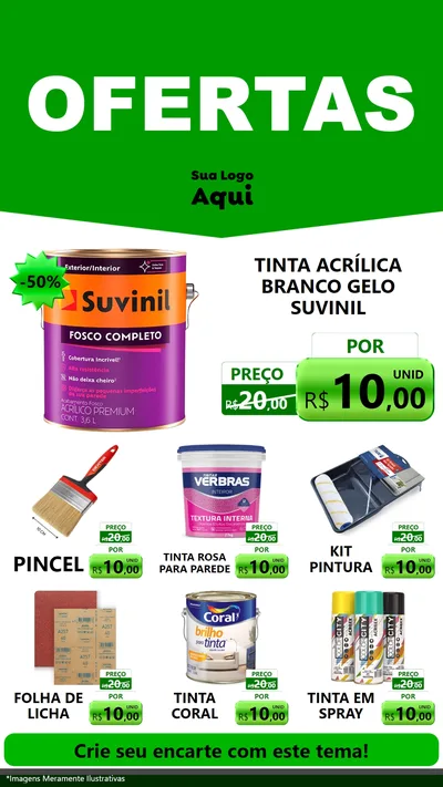 Modelo de Rede Social para Stories com o tema Ofertas Verde Cartaz para Tintas e Ferramentas