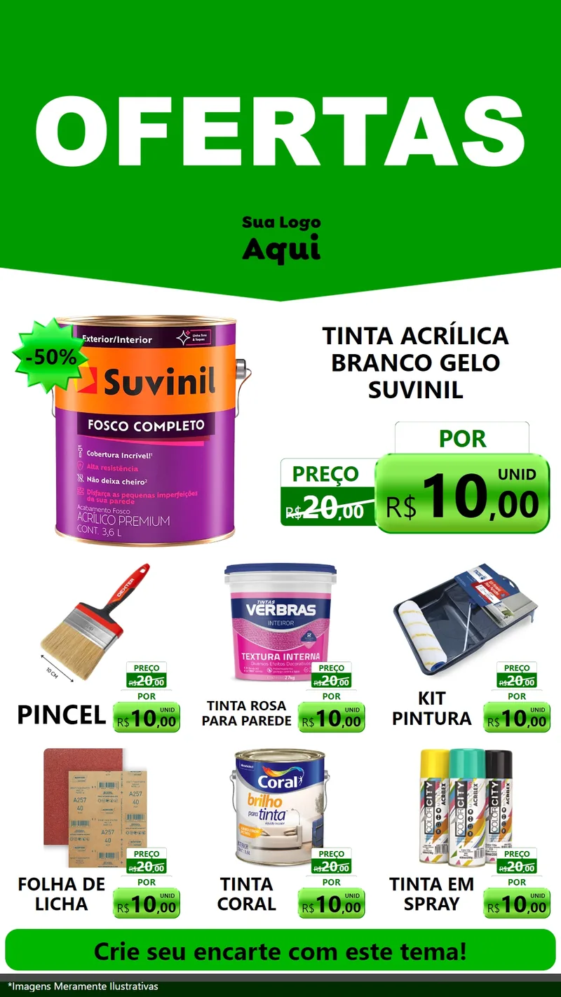 Modelo de Rede Social para Stories com o tema Ofertas Verde Cartaz para Tintas e Ferramentas