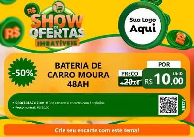 Modelo de Cartaz para Cartaz A4 Horizontal com o tema Show de Ofertas Imbatíveis para Baterias Elétricas