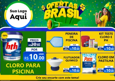 Modelo de Encarte para Encarte A4 Horizontal com o tema Ofertas Semana do Brasil para Produtos para Piscina