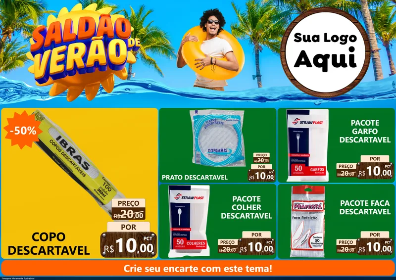 Modelo de Encarte para Encarte A4 Horizontal com o tema Saldão de Verão para Embalagens