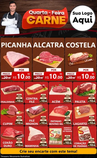 Modelo de Encarte para Encarte Grande com o tema Quarta-Feira de Carne para Açougue