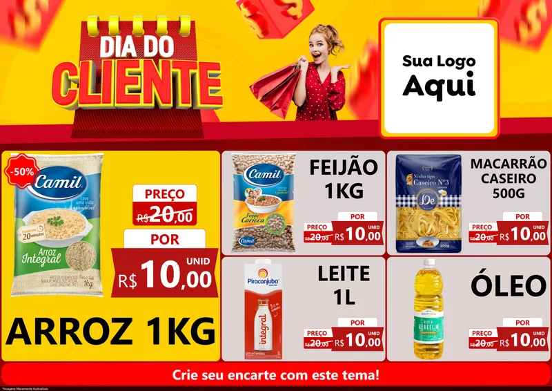 Modelo de Encarte para Encarte A4 Horizontal com o tema Dia do Cliente para Supermercado