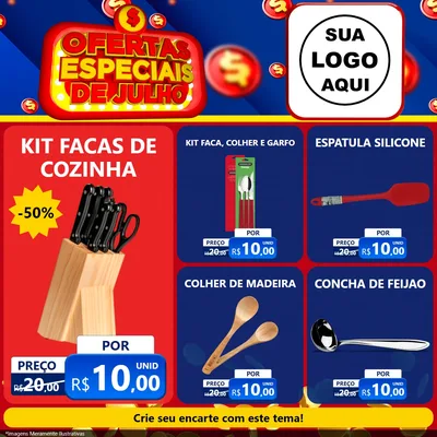 Modelo de Rede Social para Feed Facebook com o tema Ofertas Especiais de Julho para Utilidades Domésticas