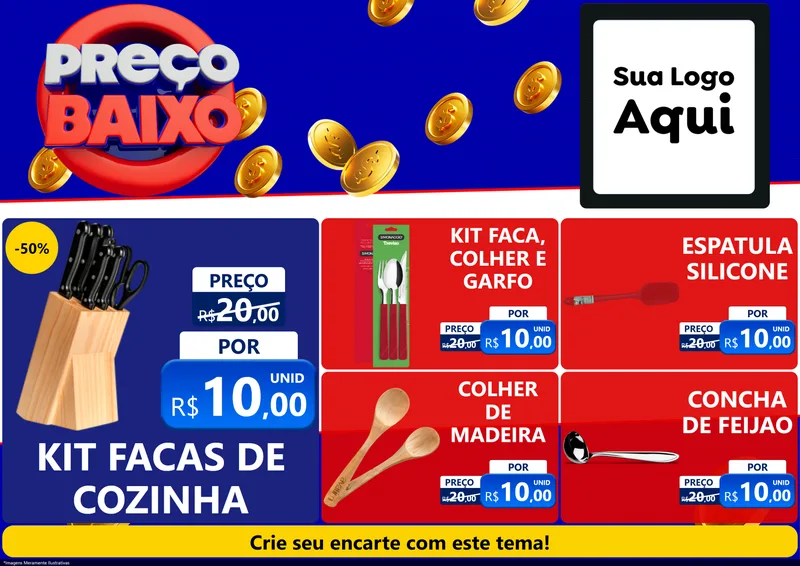 Modelo de Encarte para Encarte A4 Horizontal com o tema Preço Baixo para Utilidades Domésticas