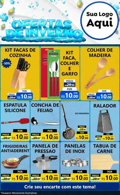 Modelo de Encarte para Encarte Grande com o tema Ofertas de Inverno para Utilidades Domésticas