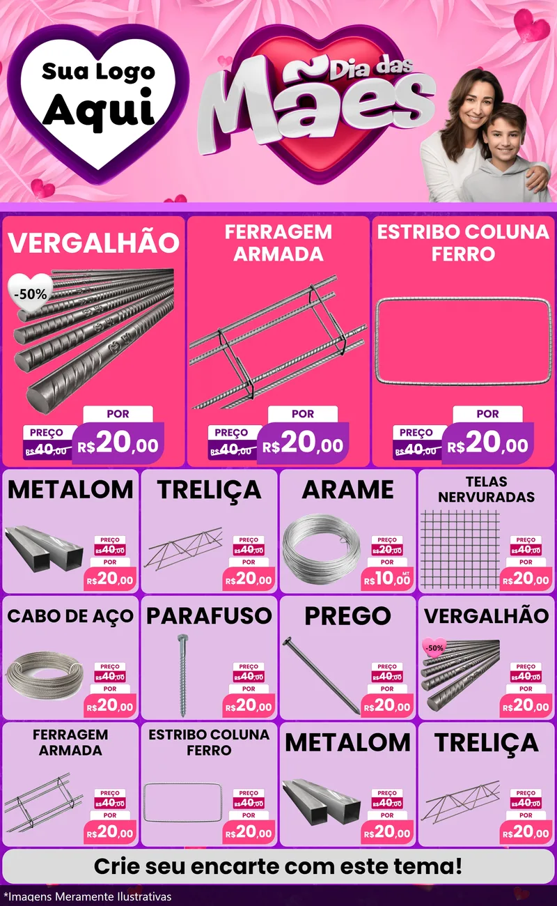 Modelo de Encarte para Encarte Grande com o tema Dia das Mães para Ferragens