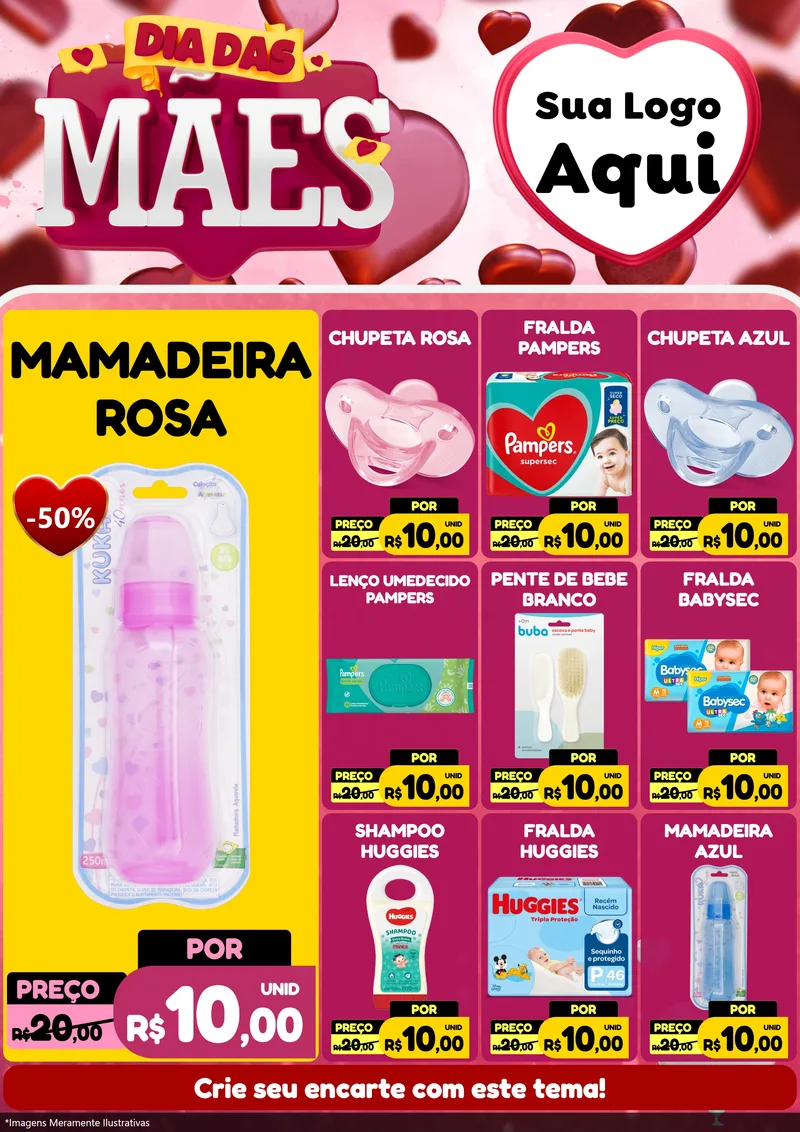 Modelo de Encarte para Encarte A4 Vertical com o tema Dia Das Mães para Bebês