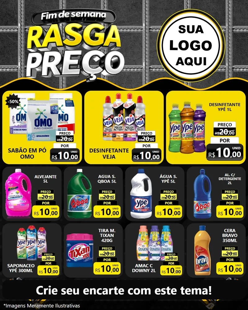 Modelo de Rede Social para Feed Instagram com o tema Fim de Semana Rasga Preço para Produtos de Limpeza