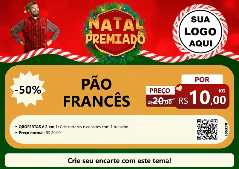 Modelo de Cartaz para Cartaz A4 Horizontal com o tema Natal Premiado para Padaria