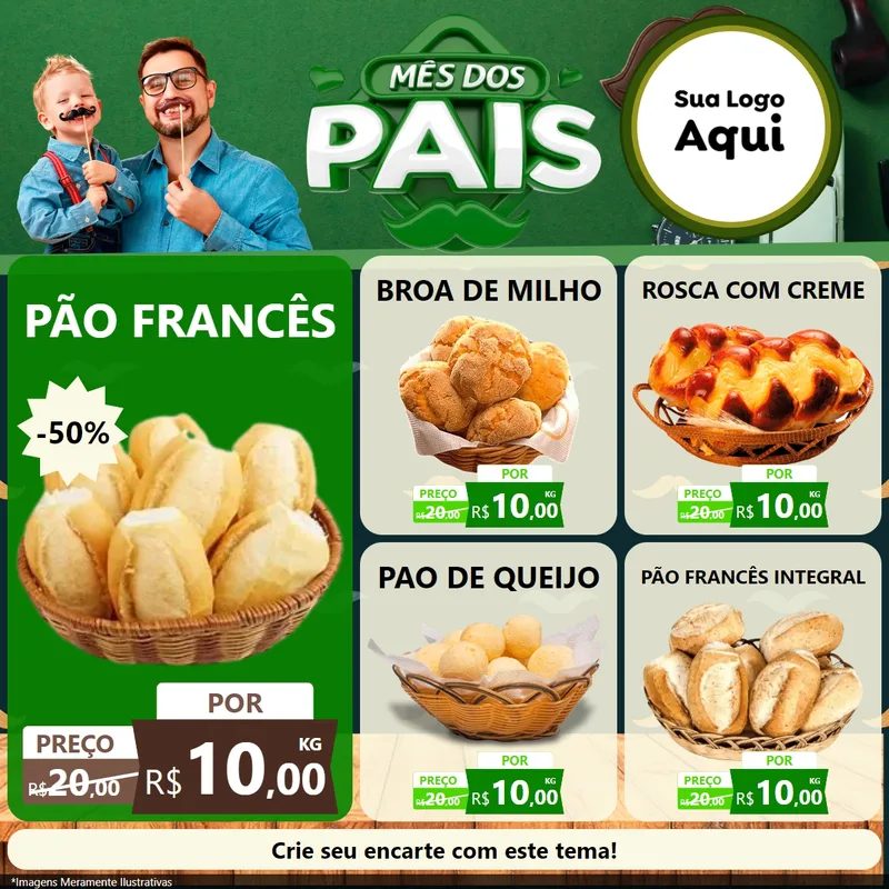 Modelo de Rede Social para Feed Facebook com o tema Mês dos Pais para Padaria