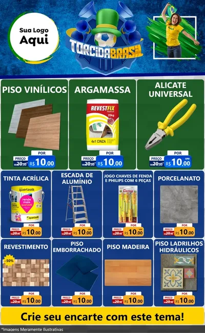 Modelo de Encarte para Encarte Grande com o tema Torcida Brasil - Copa para Material para Construção