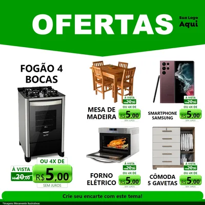 Modelo de Rede Social para Feed Facebook com o tema Ofertas Verde Cartaz para Móveis e Eletro