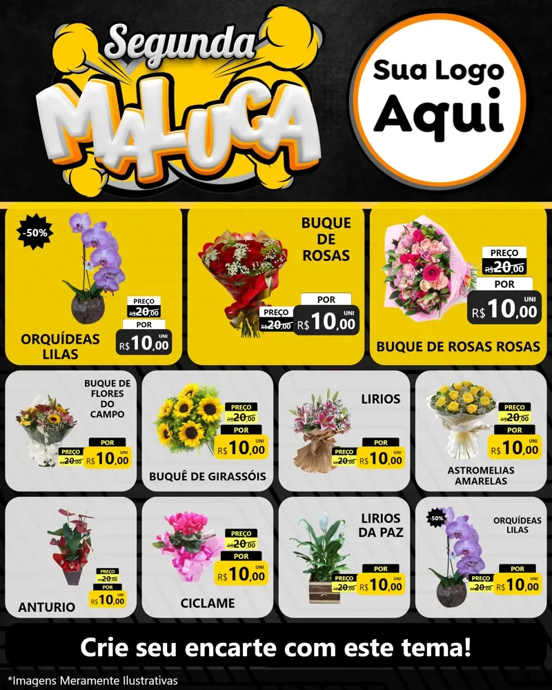 Modelo de Rede Social para Feed Instagram com o tema Segunda Maluca para Floricultura e jardim