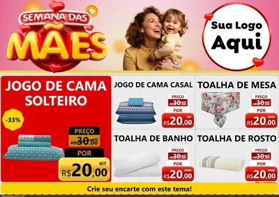 Modelo de Encarte para Encarte A4 Horizontal com o tema Semana das Mães para Cama, Mesa e Banho