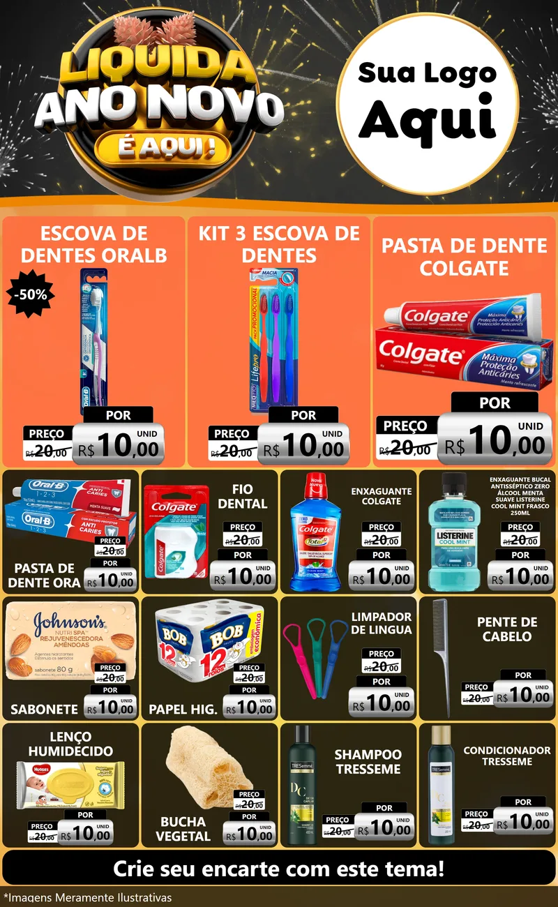 Modelo de Encarte para Encarte Grande com o tema Liquida Ano Novo É Aqui! para Higiene Pessoal