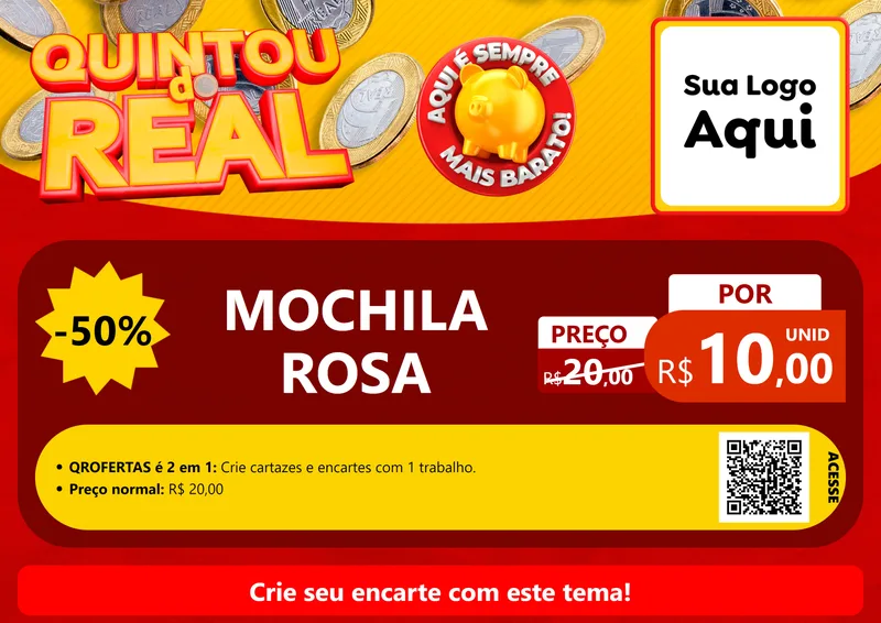 Modelo de Cartaz para Cartaz A4 Horizontal com o tema Quintou do Real para Papelaria
