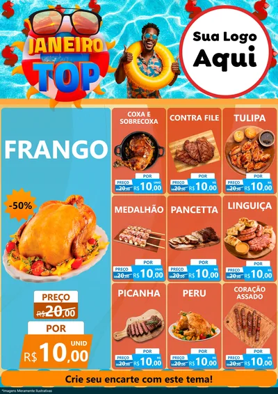 Modelo de Encarte para Encarte A4 Vertical com o tema Janeiro Top para Assados