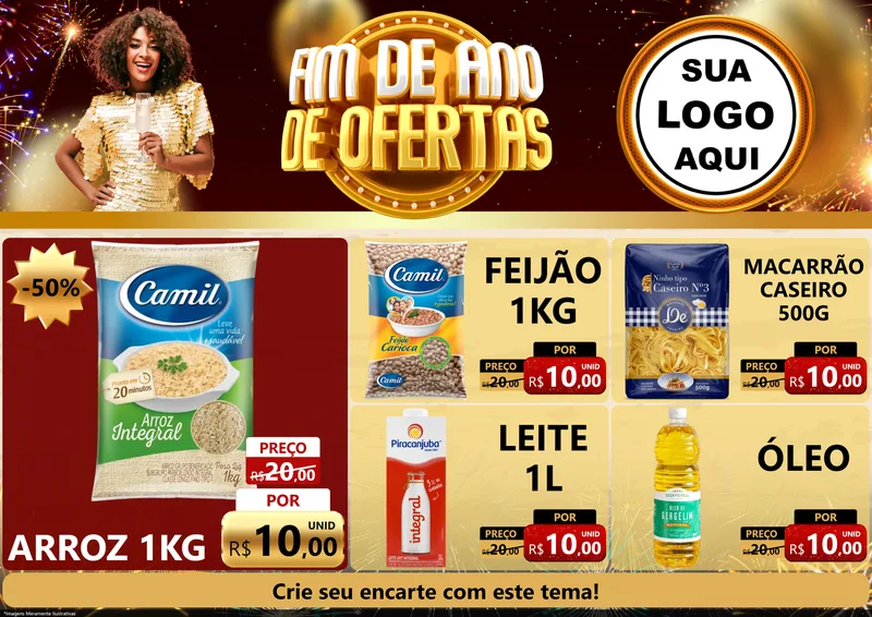 Modelo de Encarte para Encarte A4 Horizontal com o tema Fim de Ano de Ofertas para Supermercado