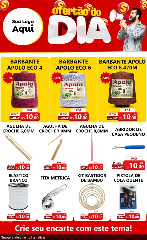 Modelo de Encarte para Encarte Grande com o tema Ofertão do dia para Armarinho e Aviamentos