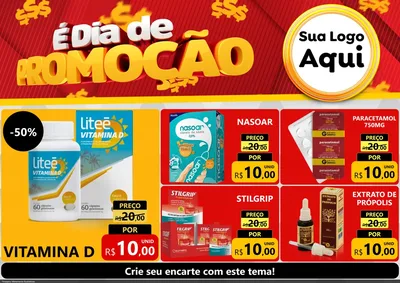 Modelo de Encarte para Encarte A4 Horizontal com o tema É Dia De Promoção para Farmácia