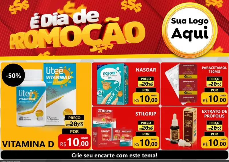 Modelo de Encarte para Encarte A4 Horizontal com o tema É Dia De Promoção para Farmácia