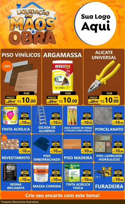 Modelo de Encarte para Encarte Grande com o tema Liquidação Mãos à Obra para Material para Construção