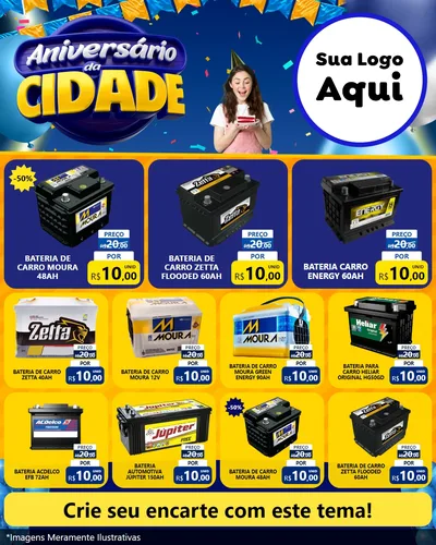 Modelo de Rede Social para Feed Instagram com o tema Aniversário da Cidade para Baterias Elétricas
